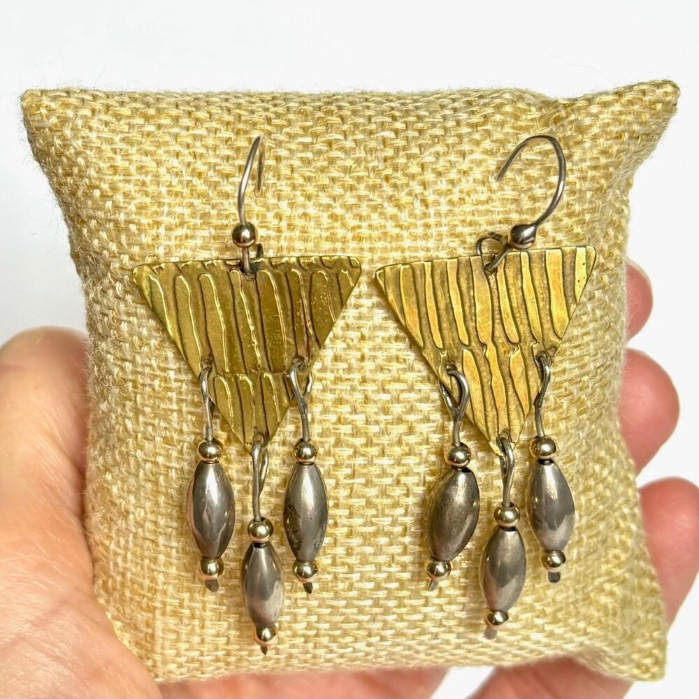 Vintage Brass and Sterling Silver Southwestern Jane Edsall Earrings